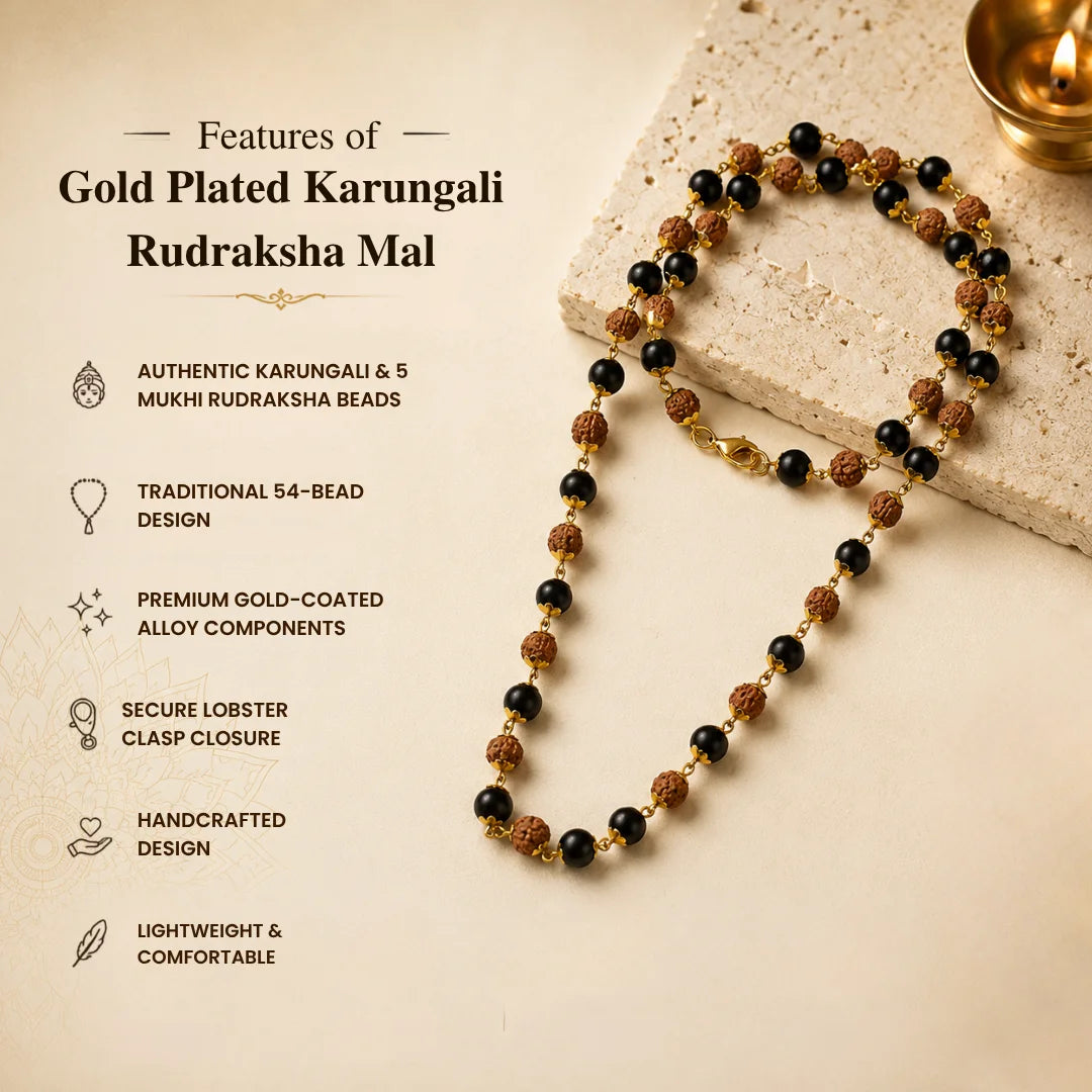 Gold Plated Karungali Rudraksha Mala