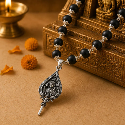 Silver Capped Karungali Malai - Lord Murugan Shastra Pendant