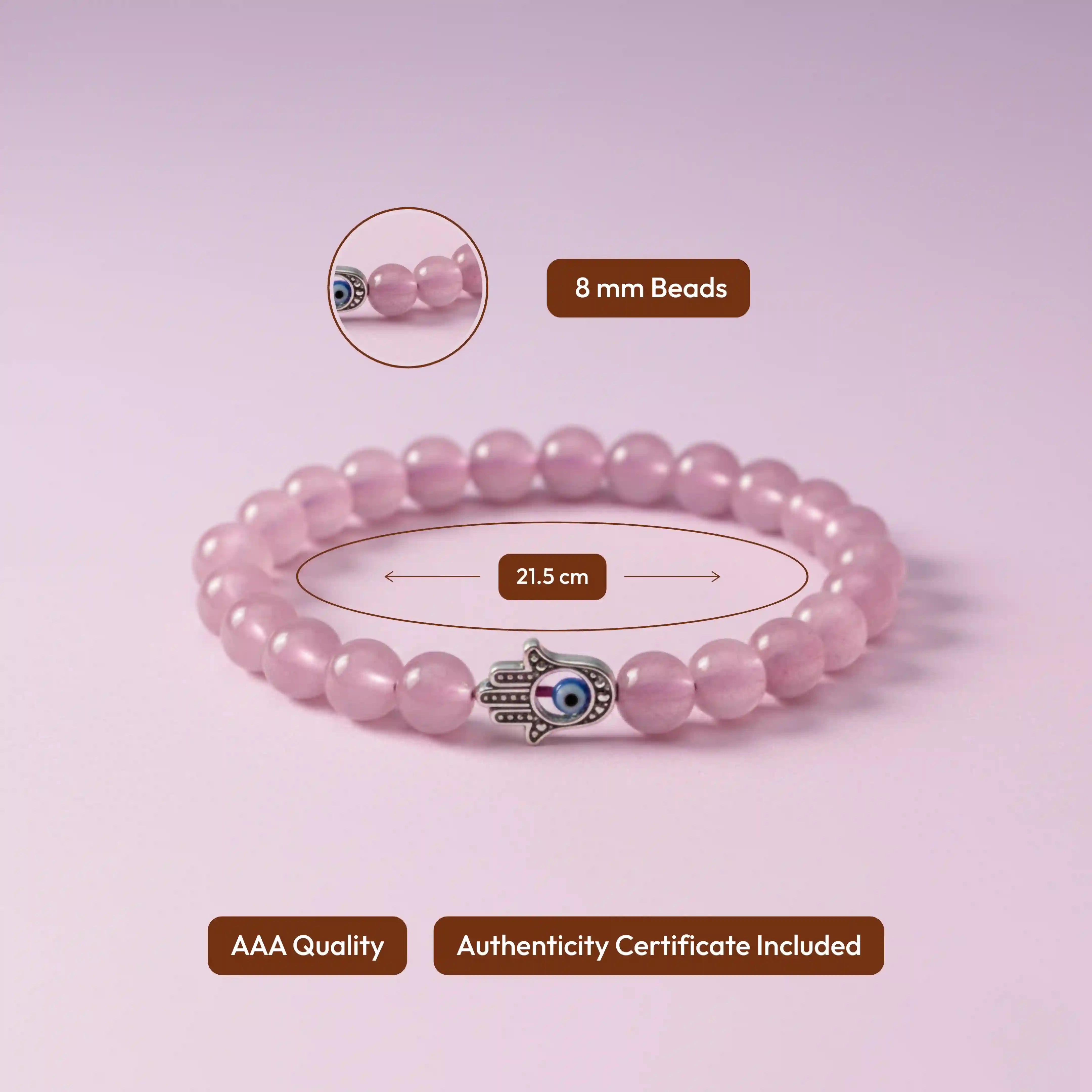 Love Attraction Bracelet with Evil Eye - Rose Quartz