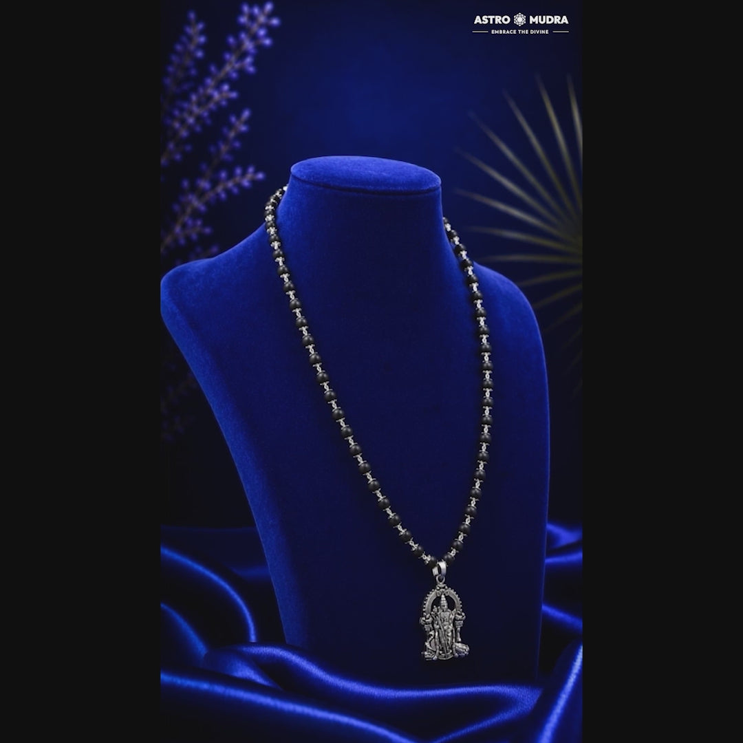 Silver Capped Karungali Malai - Lord Murugan Pendant