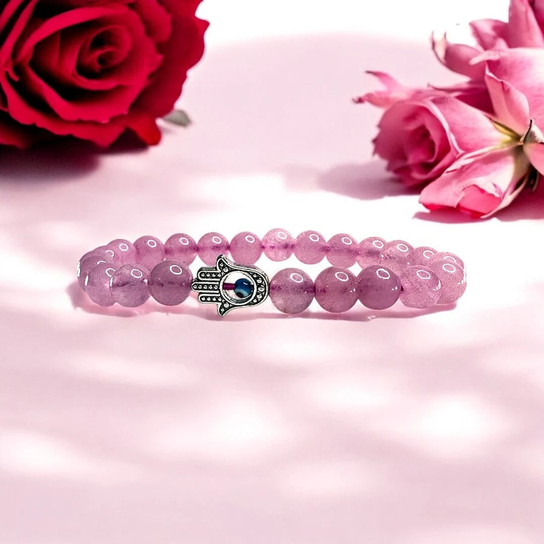 Love Attraction Bracelet with Evil Eye - Rose Quartz