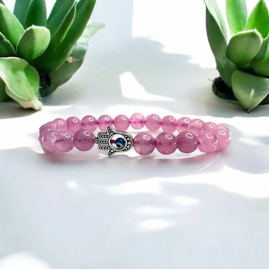 Love Attraction Bracelet with Evil Eye - Rose Quartz