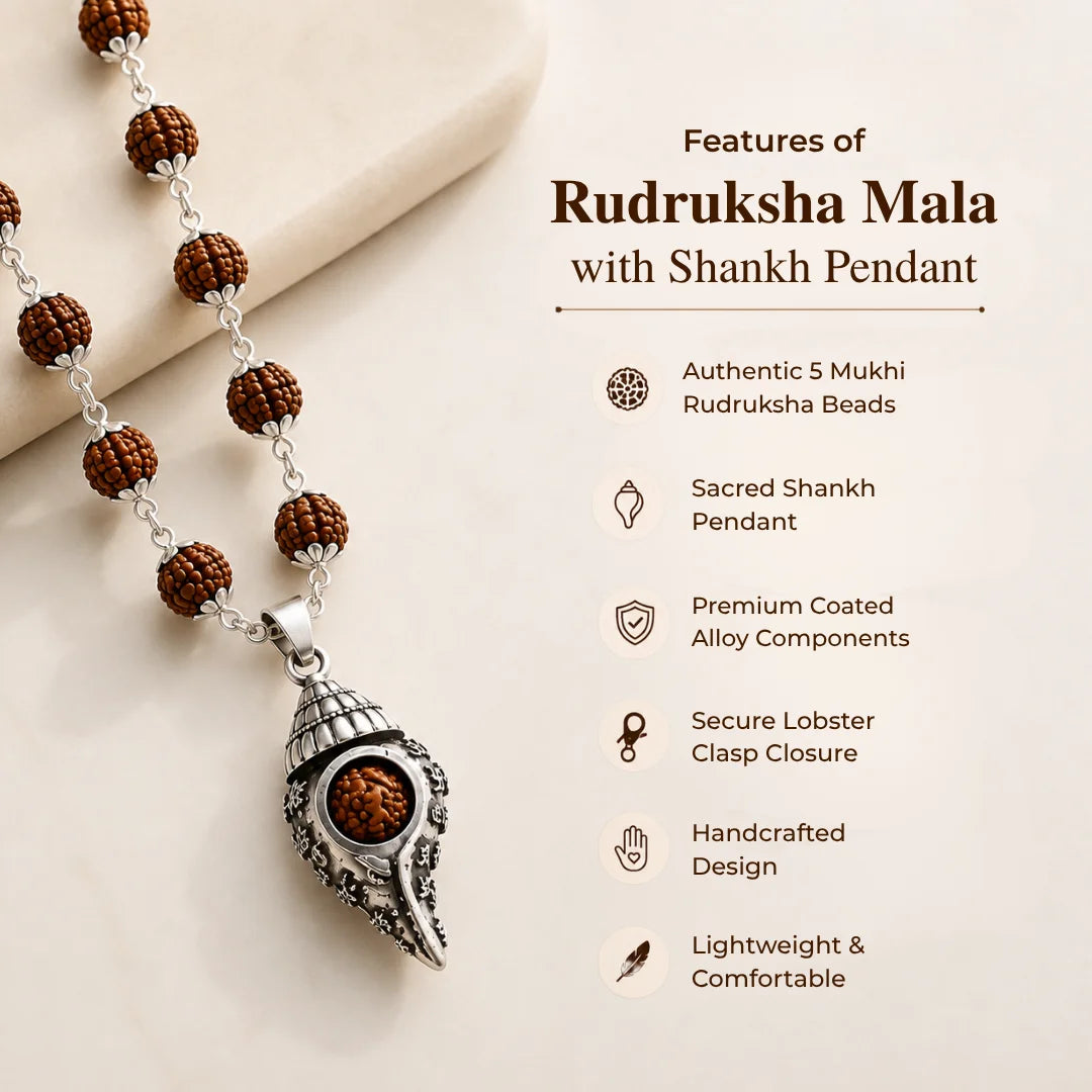 Rudraksha Mala With Shankh Pendant