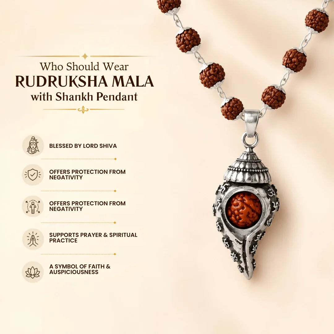 Rudraksha Mala With Shankh Pendant