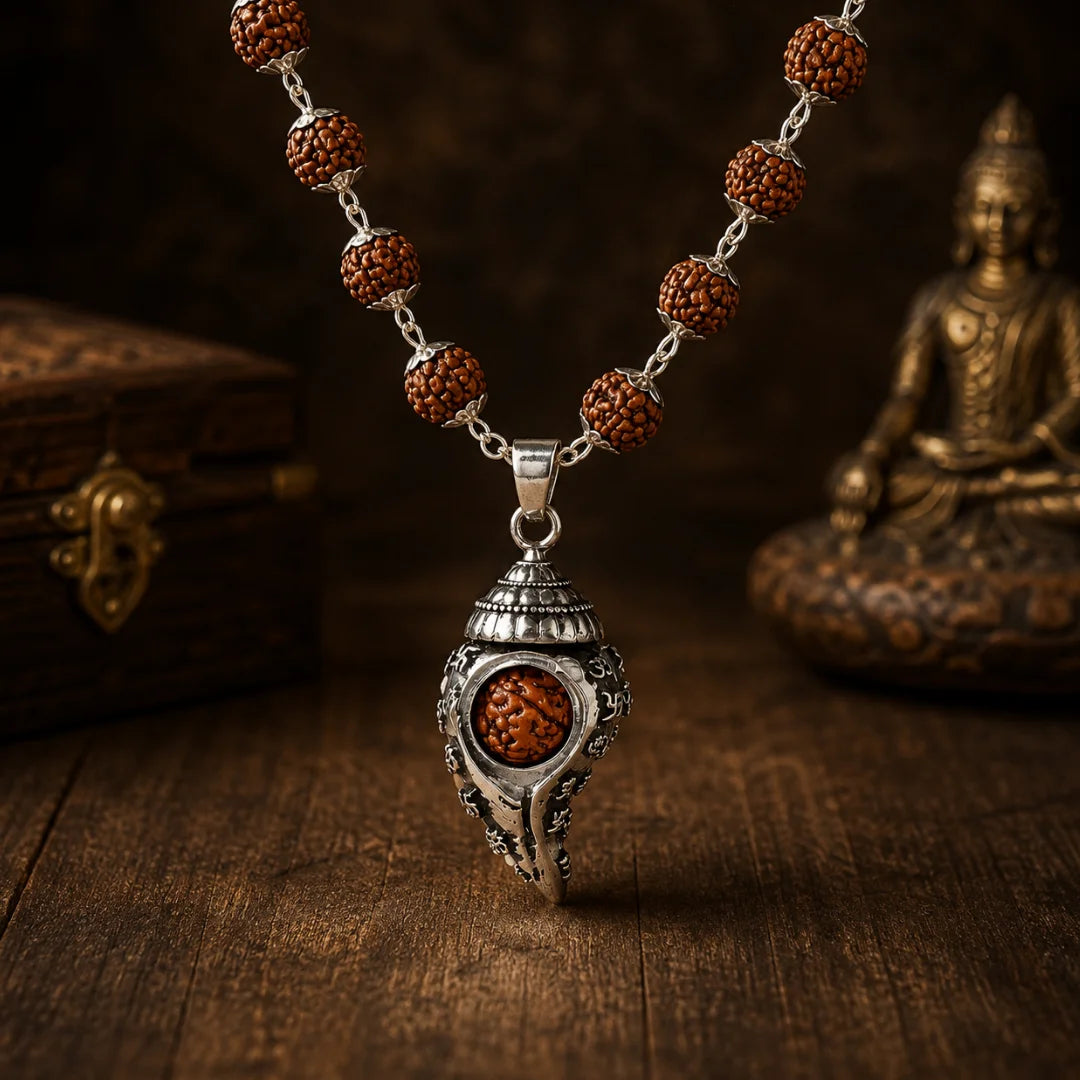 Rudraksha Mala With Shankh Pendant