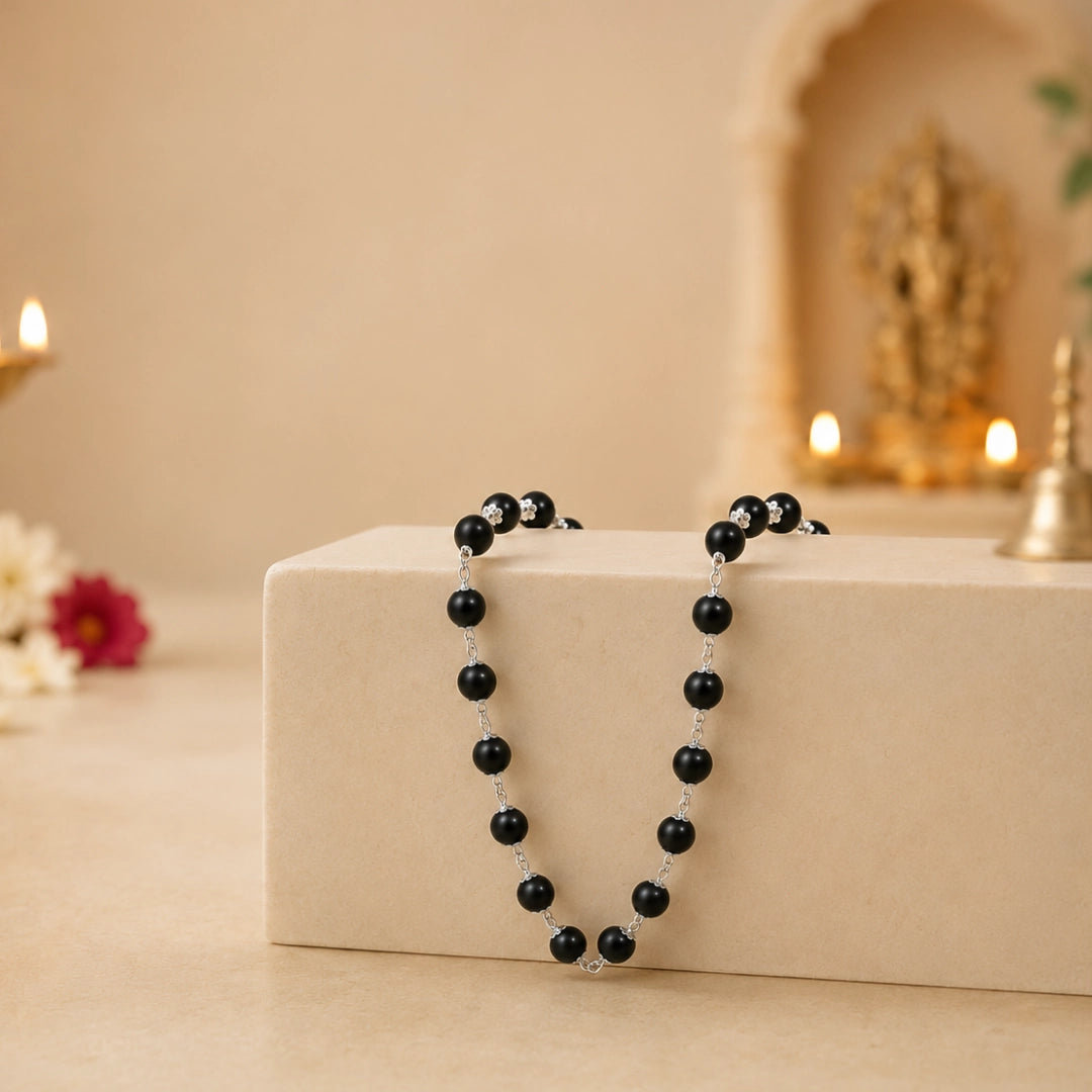 Ebony Wood Mala - Karungali Malai in Silver Panchdhatu