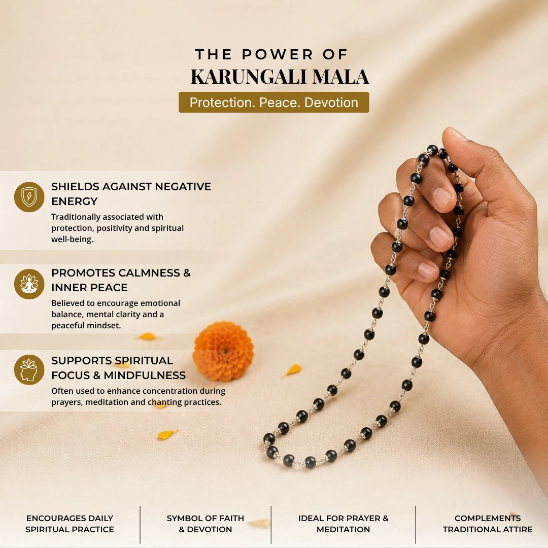 Ebony Wood Mala - Karungali Malai in Silver Panchdhatu