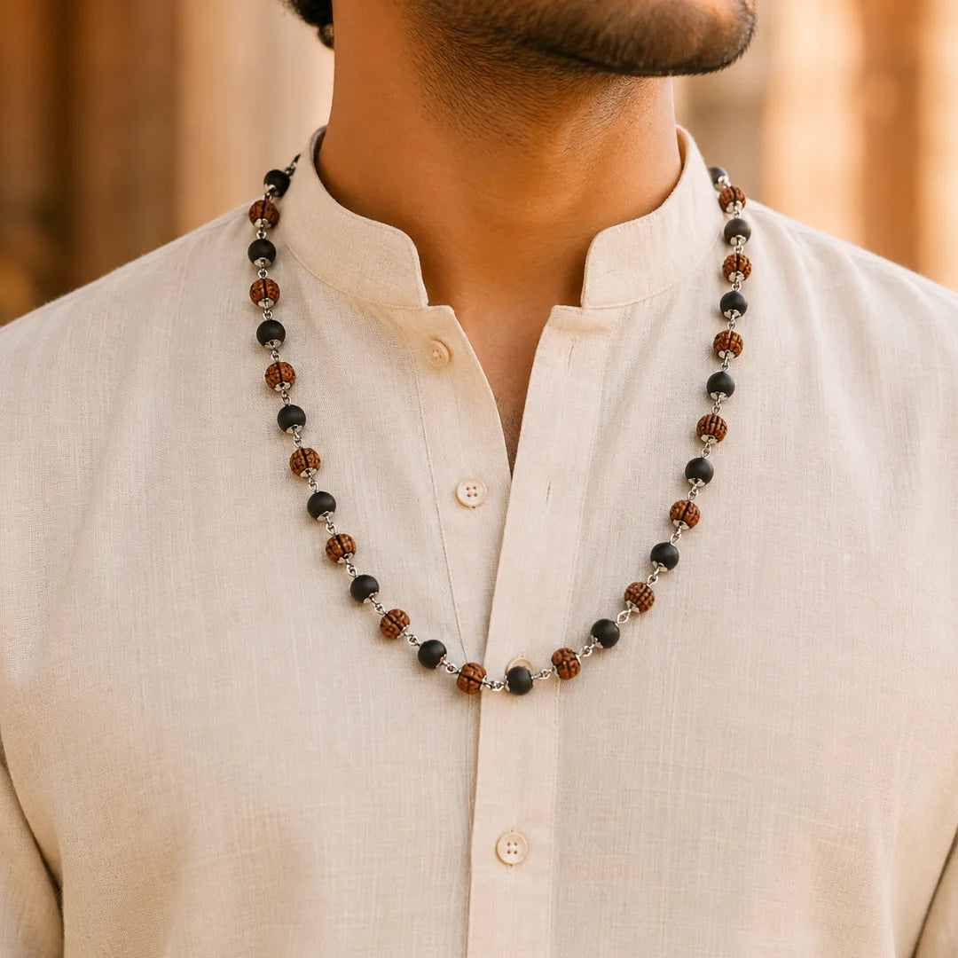 Silver Capped Karungali Rudraksha Mala