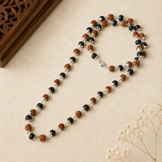 Silver Capped Karungali Rudraksha Mala