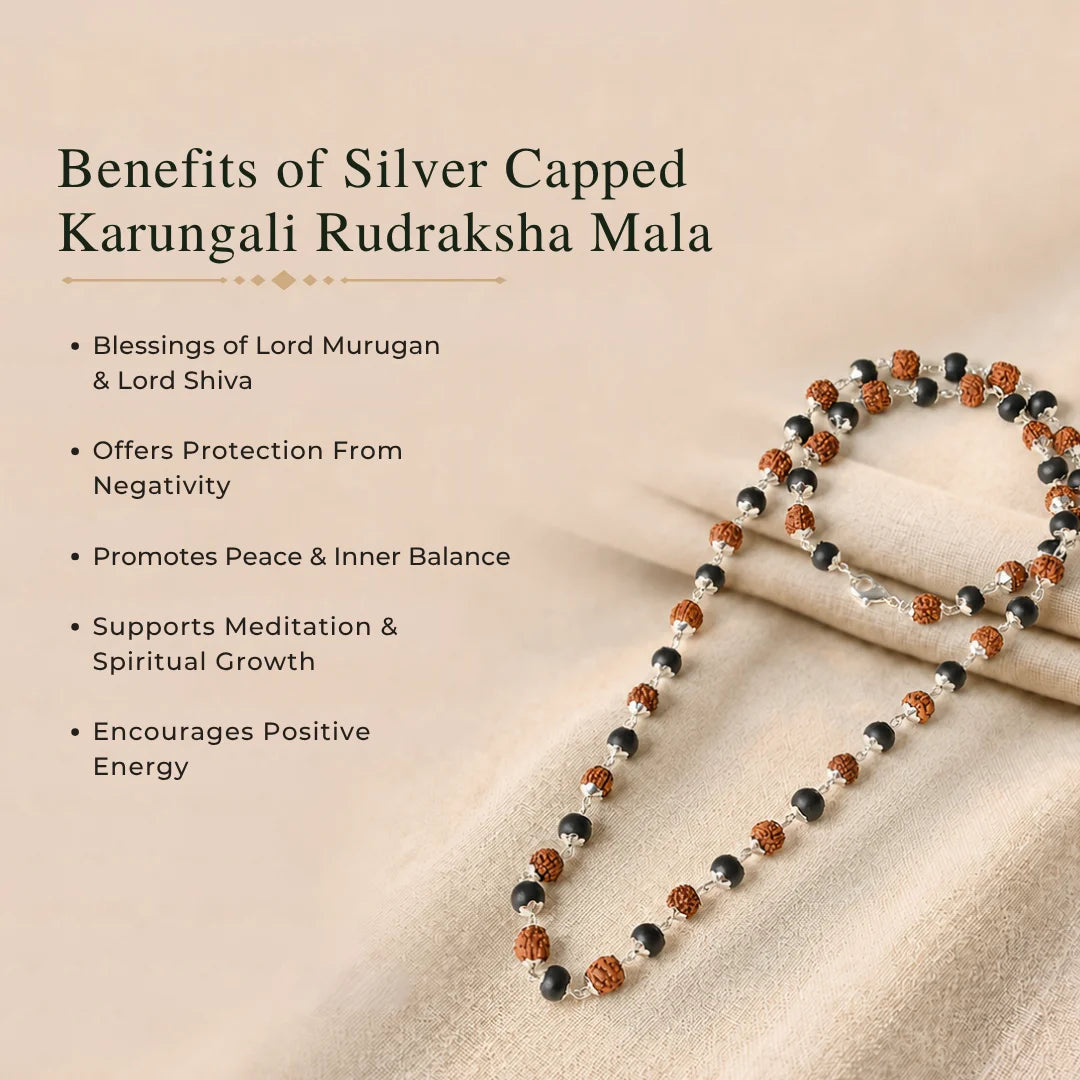 Silver Capped Karungali Rudraksha Mala