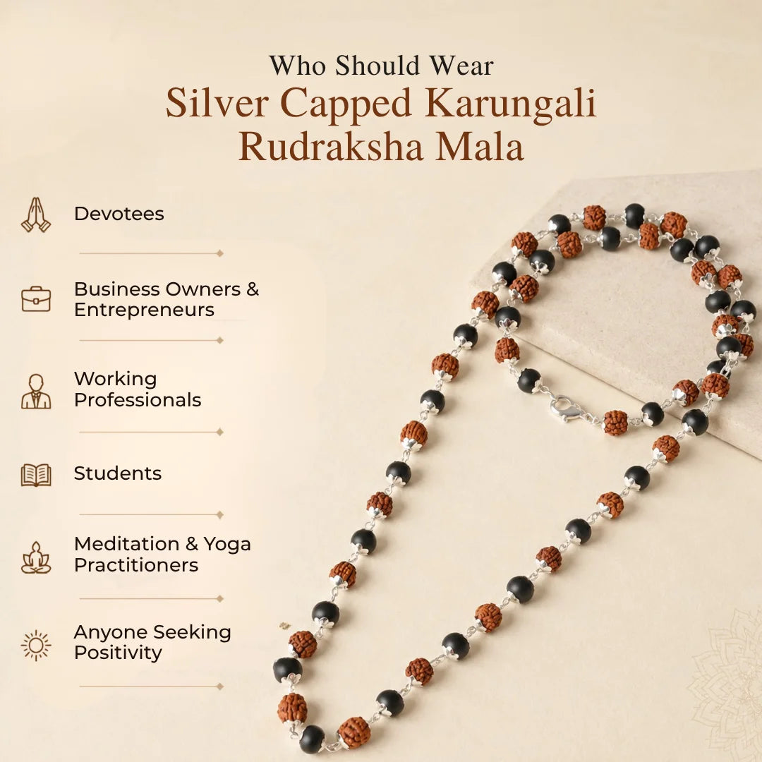 Silver Capped Karungali Rudraksha Mala