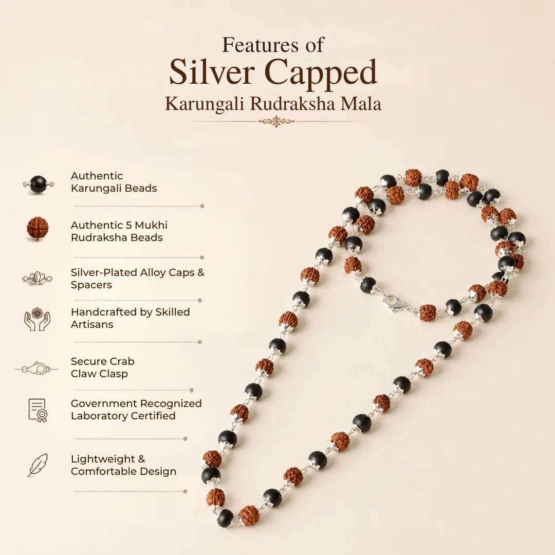 Silver Capped Karungali Rudraksha Mala